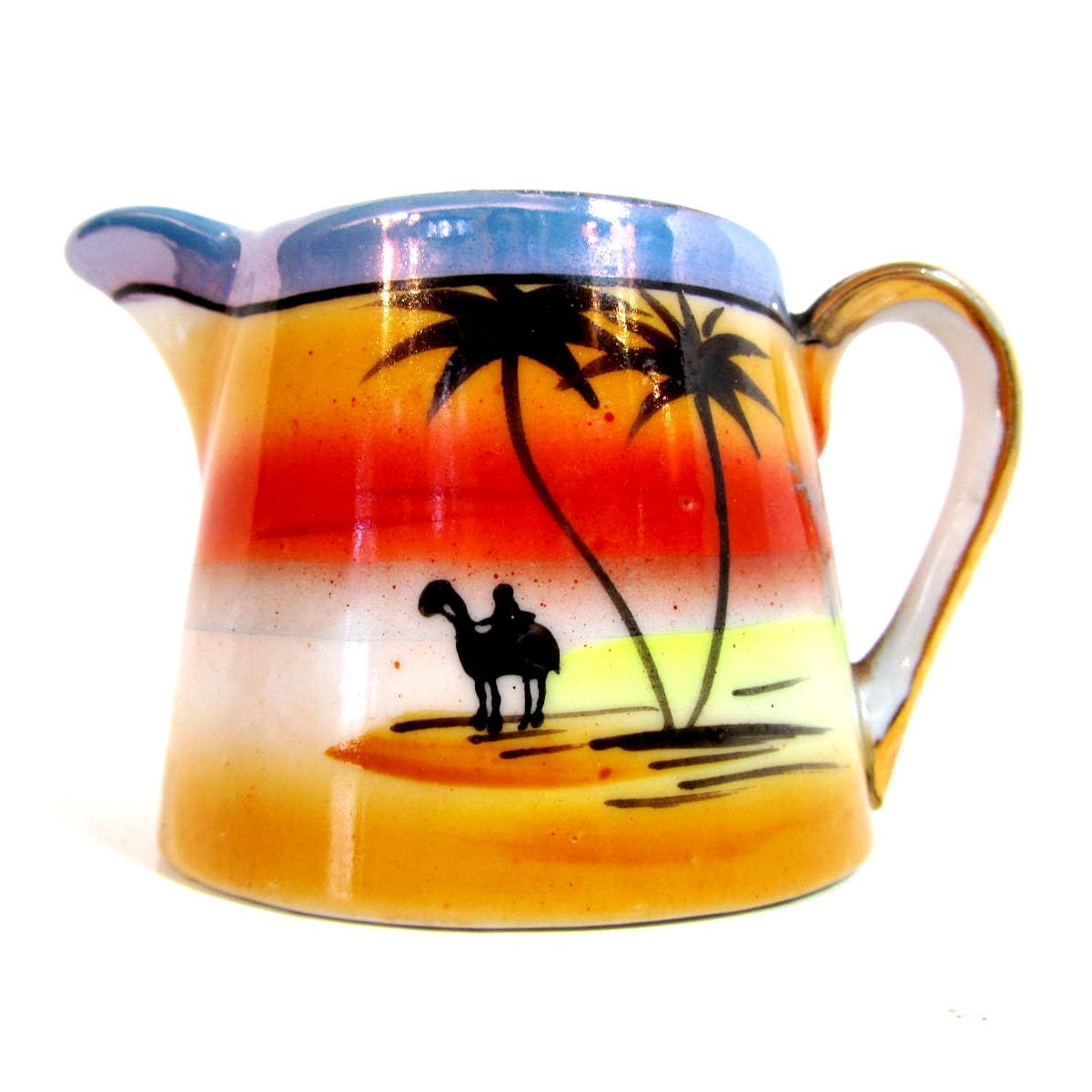 Vintage lusterware creamer palm trees and camel