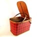 Vintage Hawkeye basket plaid picnic basket