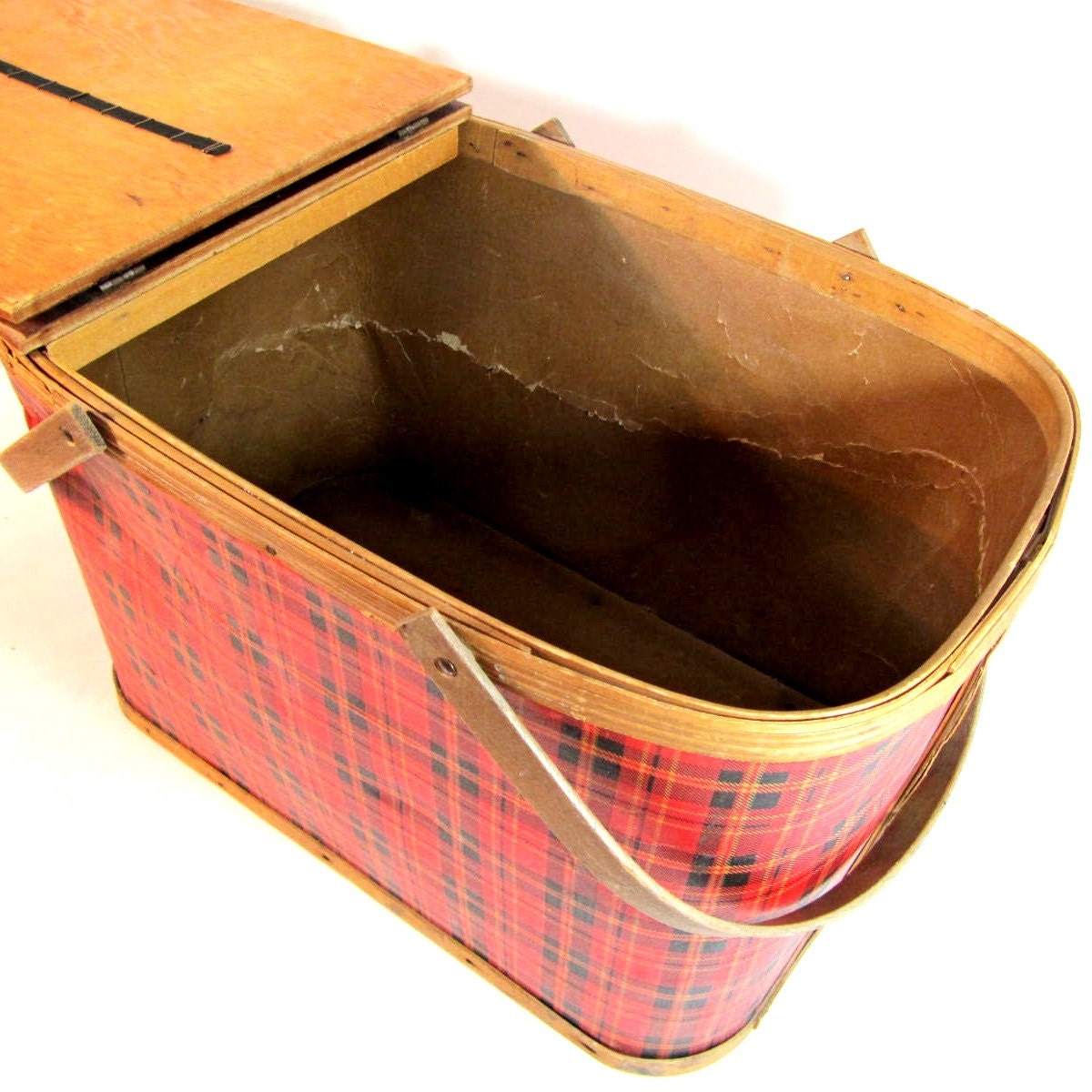 Vintage Hawkeye basket plaid picnic basket