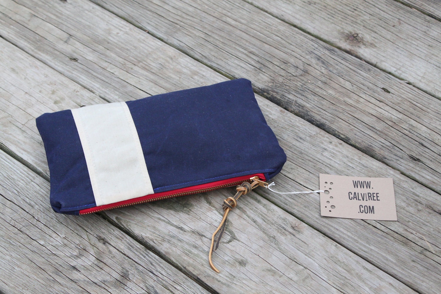 waxed canvas nautical striped zippered pouch utility bag