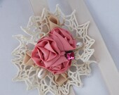 Vintage lace and rose wedding dress sash or tie headband, wedding hair acessory
