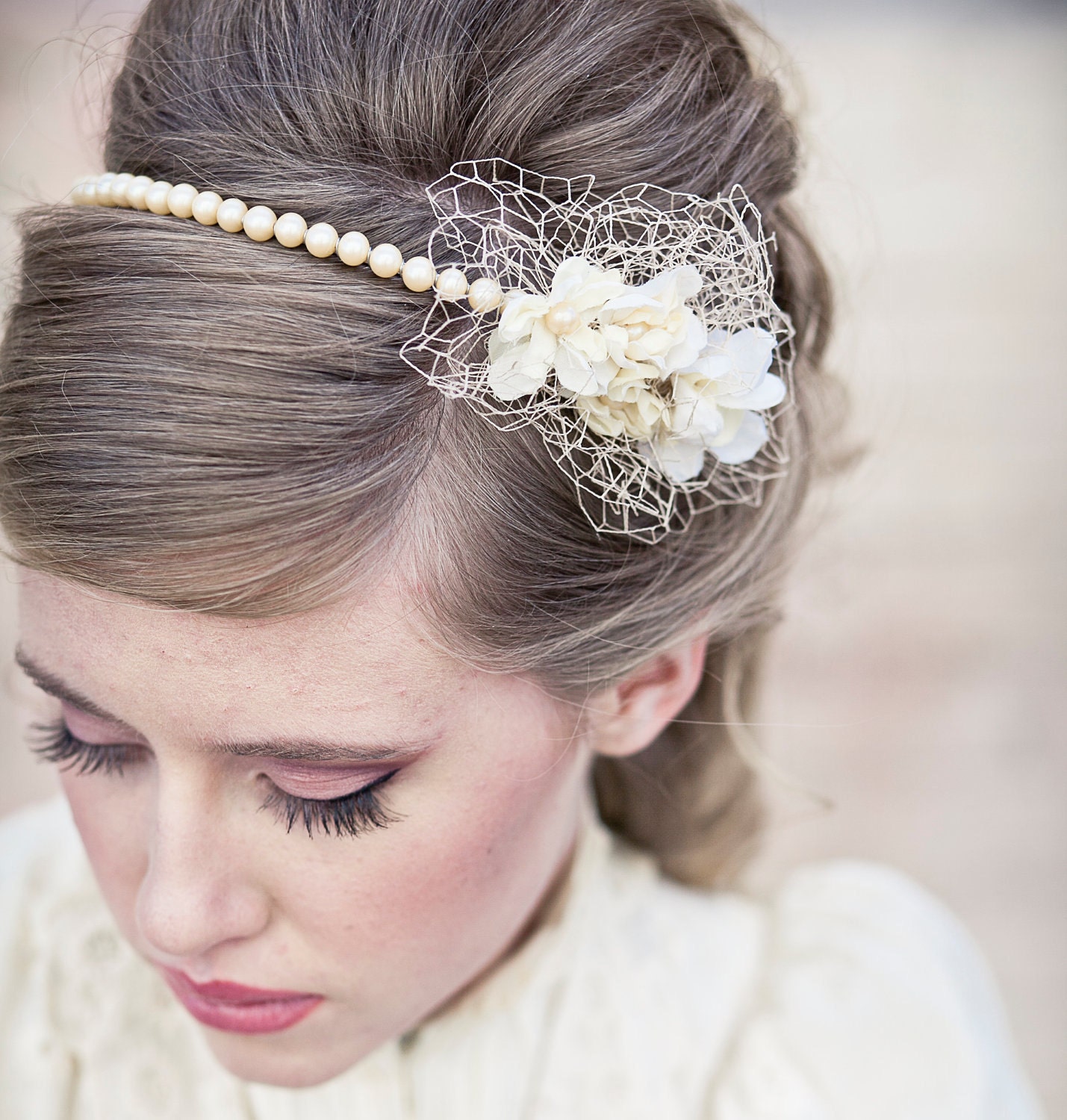 Wedding hair- vintage romance pearl headband, wedding tiara, bridal hair, wedding accessory