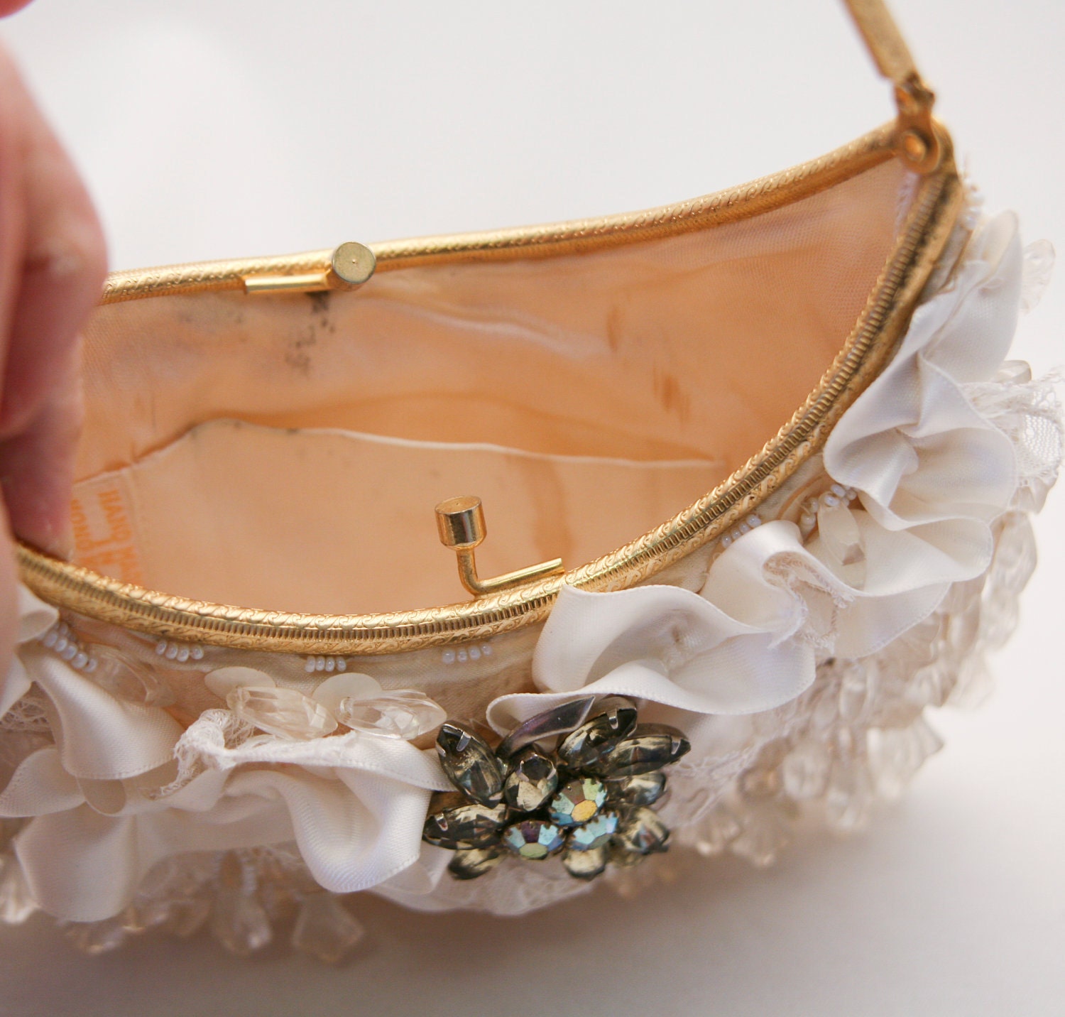 Up-cycled ivory Beaded Vintage Purse, wedding clutch