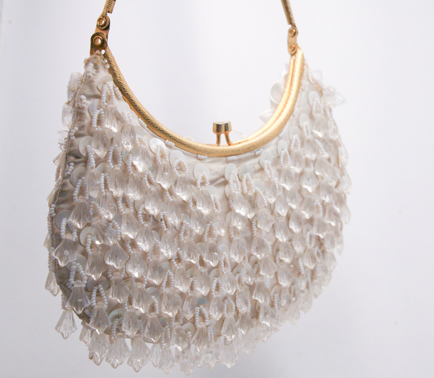Up-cycled ivory Beaded Vintage Purse, wedding clutch
