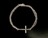Sideways Cross Bracelet with triple chain in Sterling Silver and Gold Filled