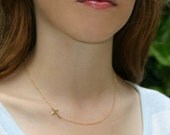 Sideways Cross Necklace , Set Center - 14kt GOLD FILLED Small Horizontal Cross