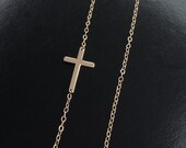 Sideways Cross Necklace in 14kt Solid Gold - Taylor and Miley Size extra small Off Center