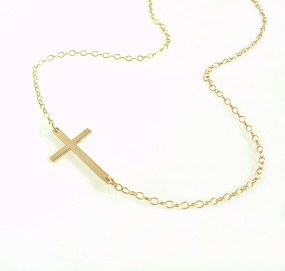 Kelly Ripa Sideways Cross Necklace - 14kt Gold Filled - Skinny Cross
