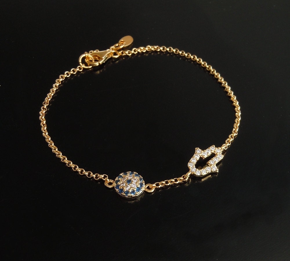 Evil Eye and Hamsa Bracelet in Gold