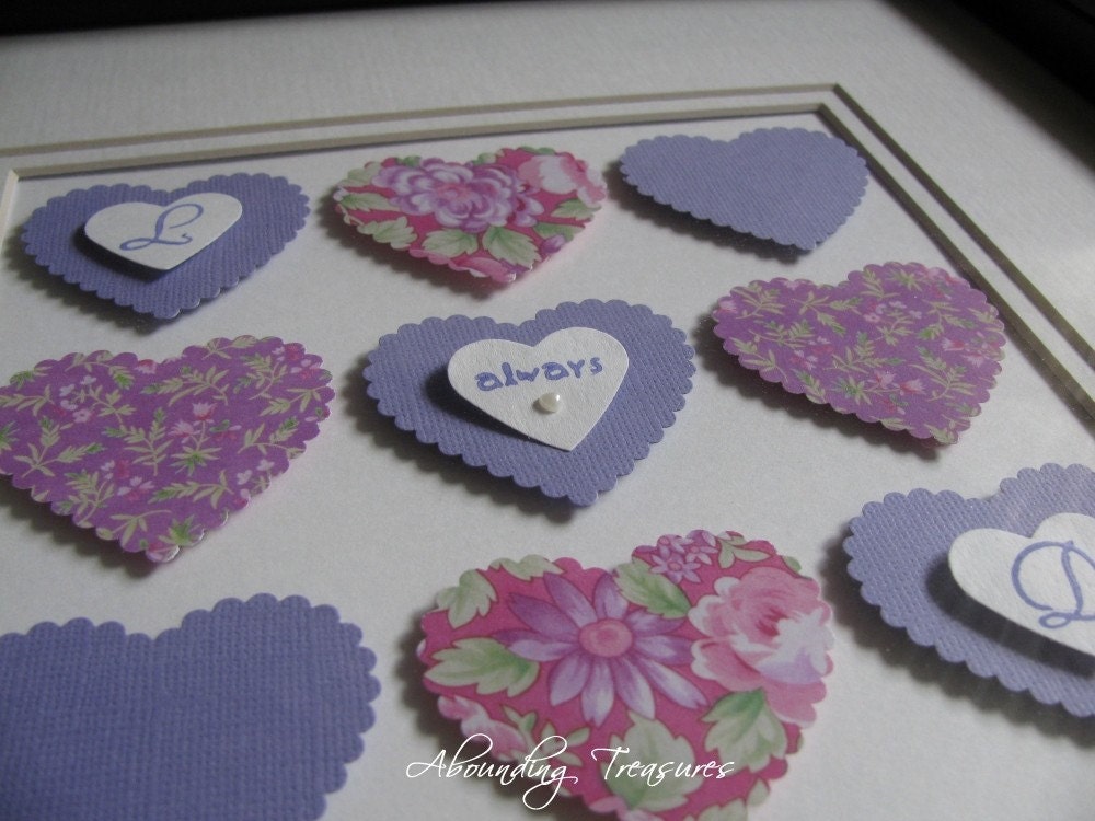 Personalized 3D Large Scalloped Hearts - Wedding, Anniversary, Memorial - 8x8 - Your Colour Choices - Made to Order