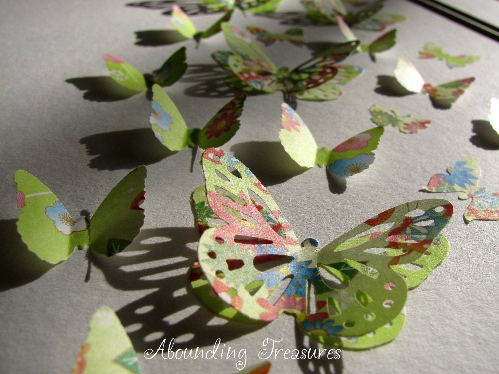 SALE Delicate Green Chiyogami 3D Layered Butterfly Art. Ethereal. Decor. Wall Art. 8x10 inches - aboundingtreasures