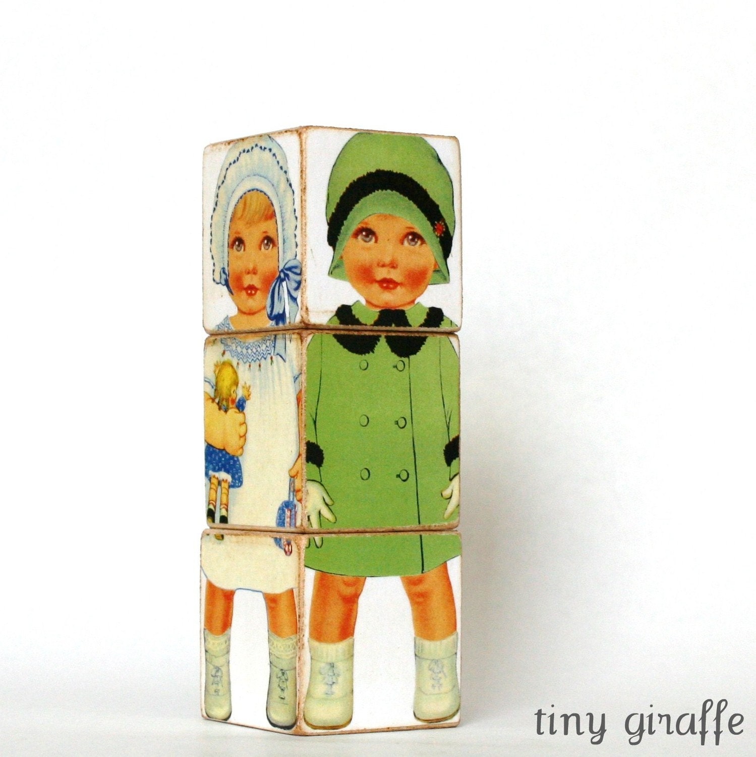 Paper Doll Blocks Babies wood toy blocks stacking toy wooden block puzzle