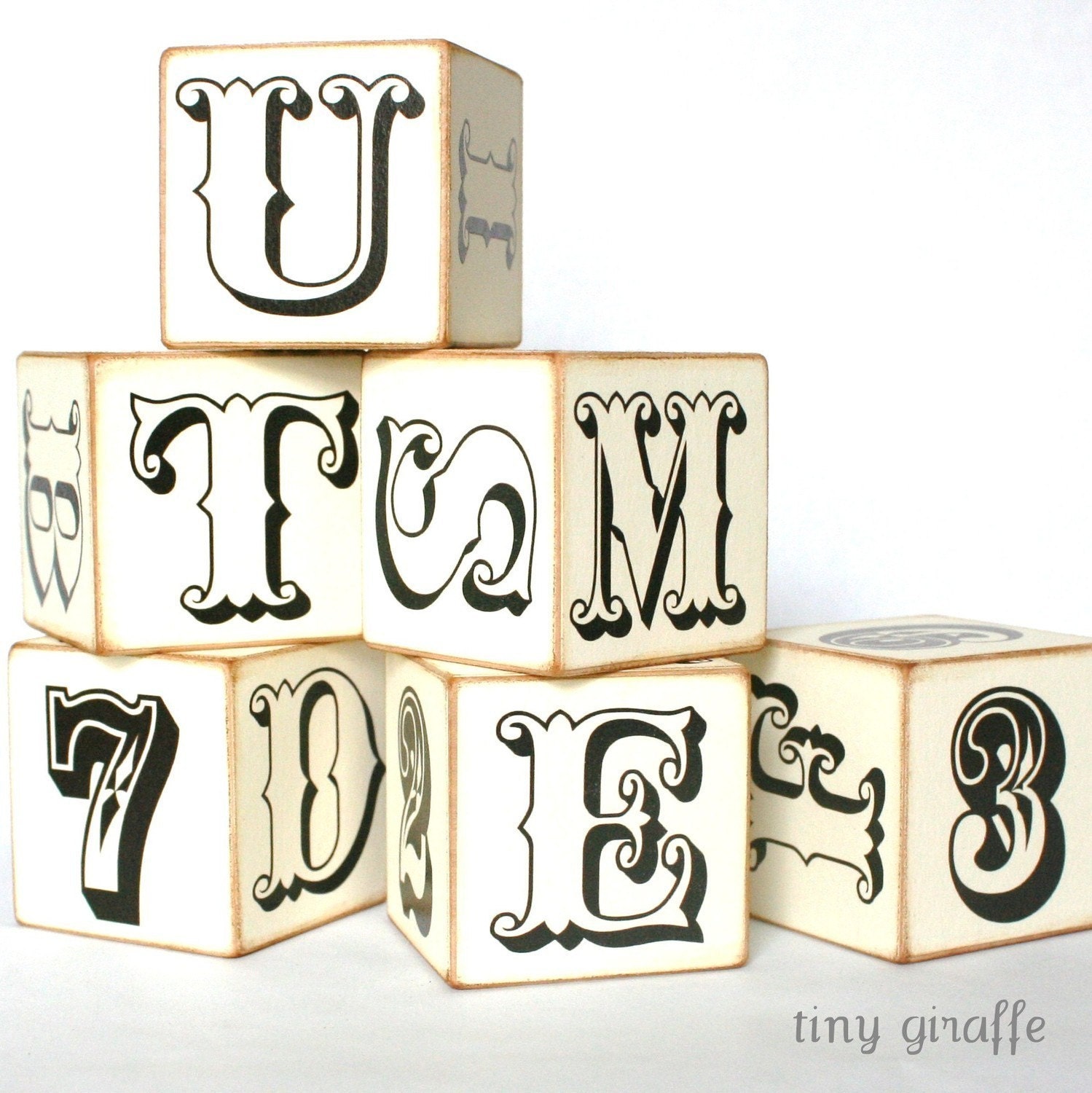 Wooden abc Children's Blocks - Black and White Simply Vintage