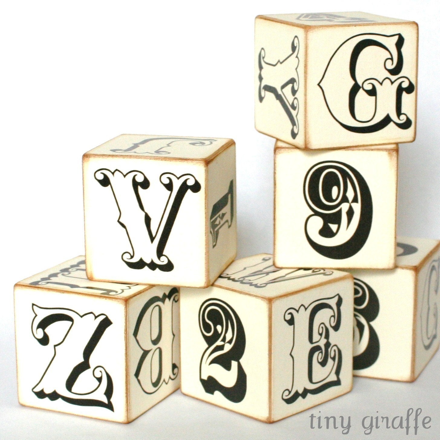 Wooden abc Children's Blocks - Black and White Simply Vintage