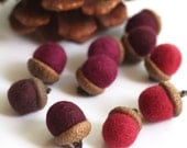 Felted Acorns - set of 10 in reds