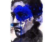 Man Illustration fashion Portrait Print Drawing Fine Art Hand Signed ink original watercolor mixed media face  mY bLUE wAy 14/100