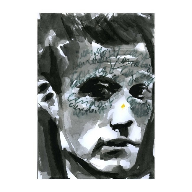 Watercolor Print Painting Man Portrait