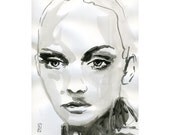 The Desperate Fashion Illustration Portrait Print Drawing Fine Art Hand Signed ink original watercolor mixed media face girl 4/100