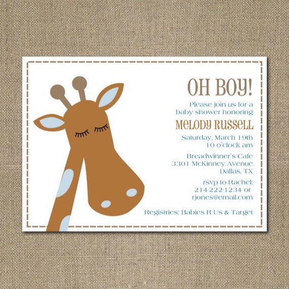 Printable Modern Giraffe Themed Baby Boy Shower By Chachkedesigns