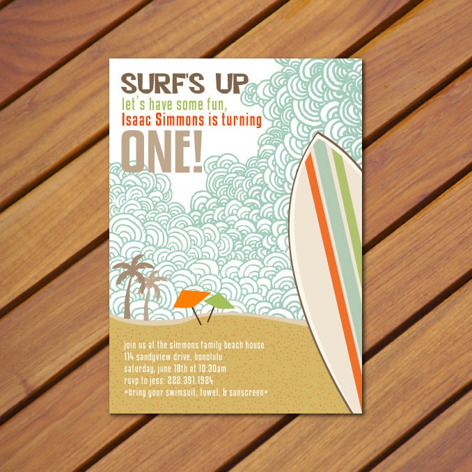 PRINTABLE Vintage Beach Surf themed birthday party invitation
