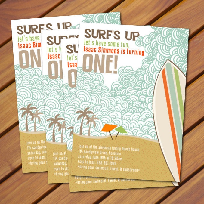 PRINTABLE Vintage Beach Surf themed birthday party invitation