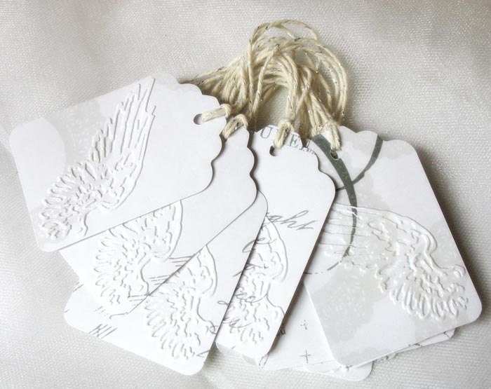 Angel Wing Dry Embossed Gift Tags-heavenly-angel-wing-cupid-white-grey