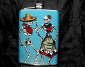 FD209 - Love Skeletons Decorated Stainless Steel 8oz. Flask - Day of the Dead