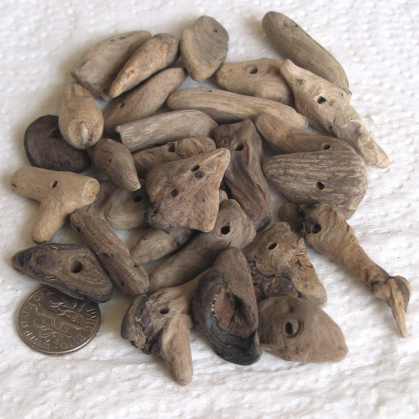 28 Natural Driftwood Small Beads Drilled 1.5mm holes Supplies (1267)