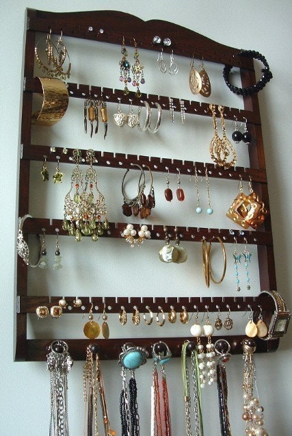 Jewelry Display, Earring Display, Boutique Quality & Design, OAK Hardwood, Dark Mahogany, 90-180 Pairs, 7 Jewelry Pegs, Ready To Ship