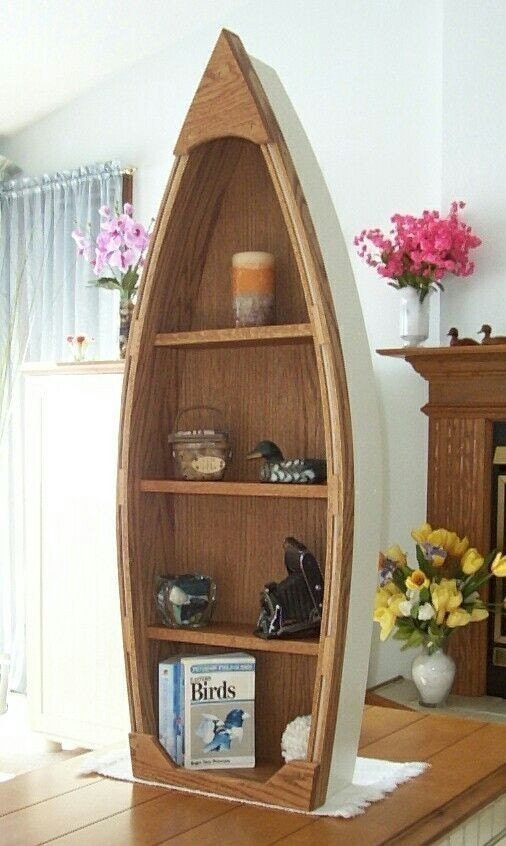 Handcrafted 4 foot Wood Row Boat Bookcase shelf by PoppasBoats