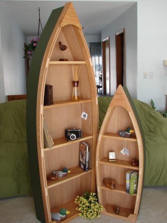 Foot Handcrafted Wood Row Boat Bookshelf Bookcase by PoppasBoats
