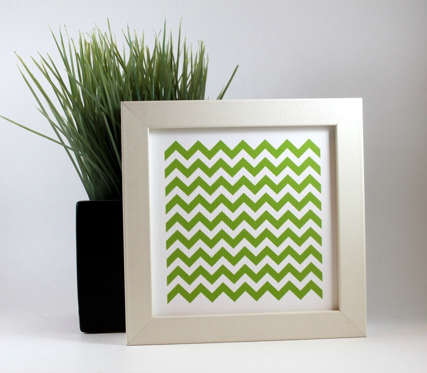 Chevron Zig Zag Geometric Wall Art Home Decor Print - Green