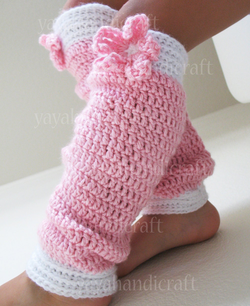 2T-3T Soft Pink and White Crochet Leg warmers for toddler girl
