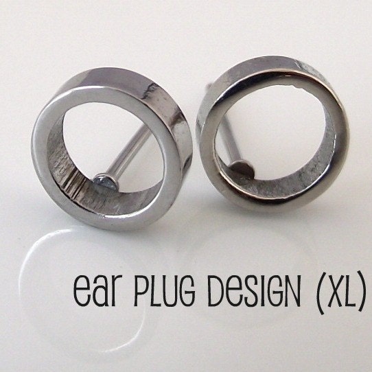 Promotion: Mens Earrings Silver Stud - Earrings for Guys - Look Like Plug Earrings - Hip Hop Stainless steel... O shape XL (no.413A)