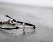 Rough Cut Mini Sideways Leather Cross Bracelet