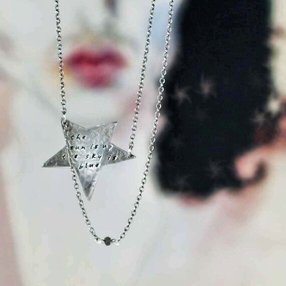 Rock Star Necklace with Rough Cut Diamond Bead - Custom Words or Lyrics