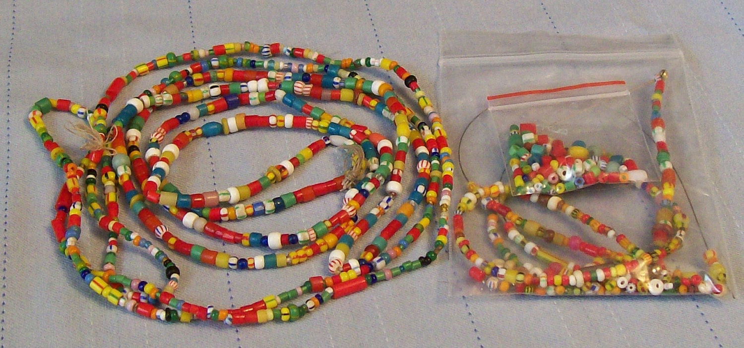 B1 B5 T1-1...African Trade Beads...Christmas Style...Three Long Strands