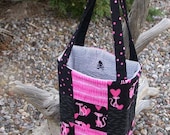 Pink & Black Cotton Patchwork Tote Bag Purse Bling Kitty 12 x 7 x 4