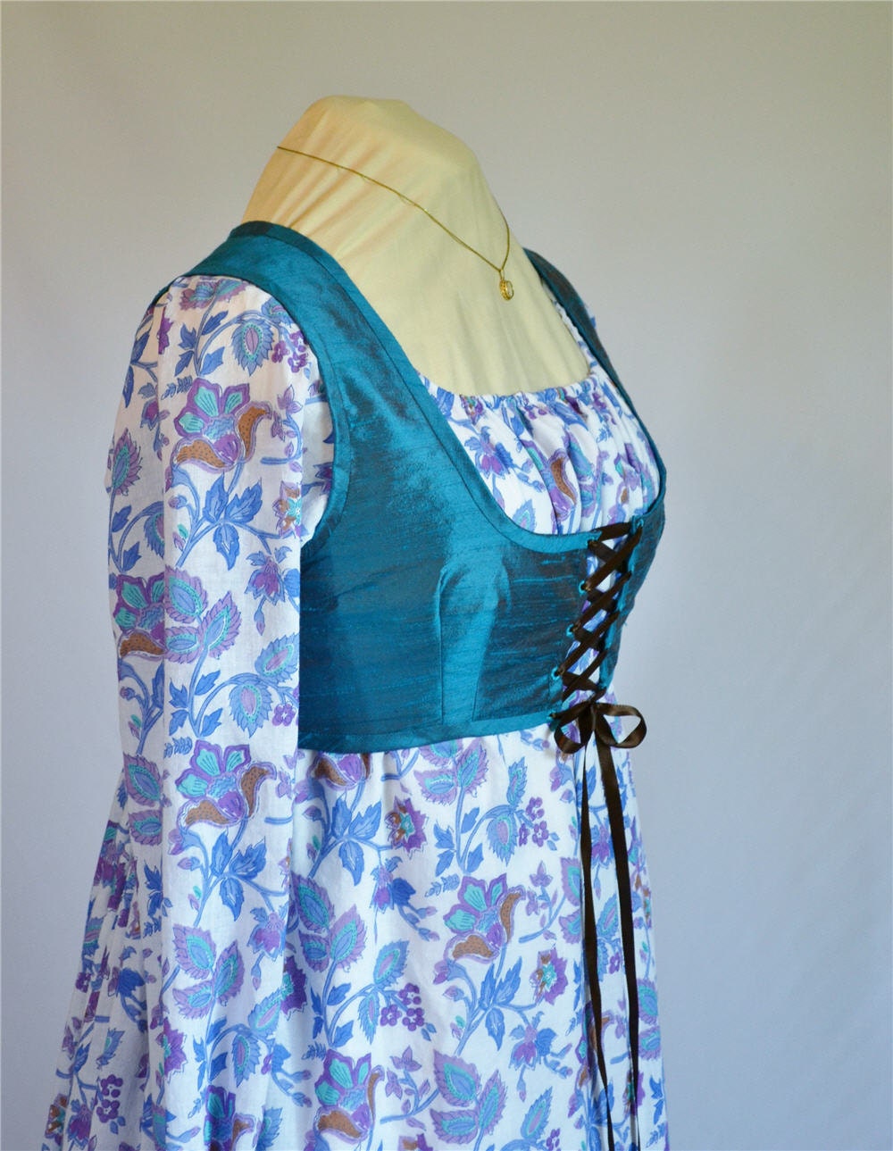 Regency Dress - Ready to Ship - Bright Blue Floral Sheer Size 12