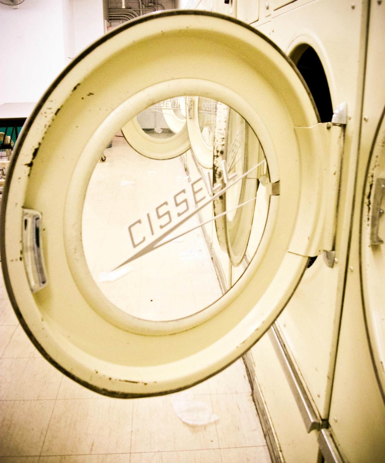 Laundromat Washer - 8 X 10 Photo Print  Decoration Laundry Art Yellow