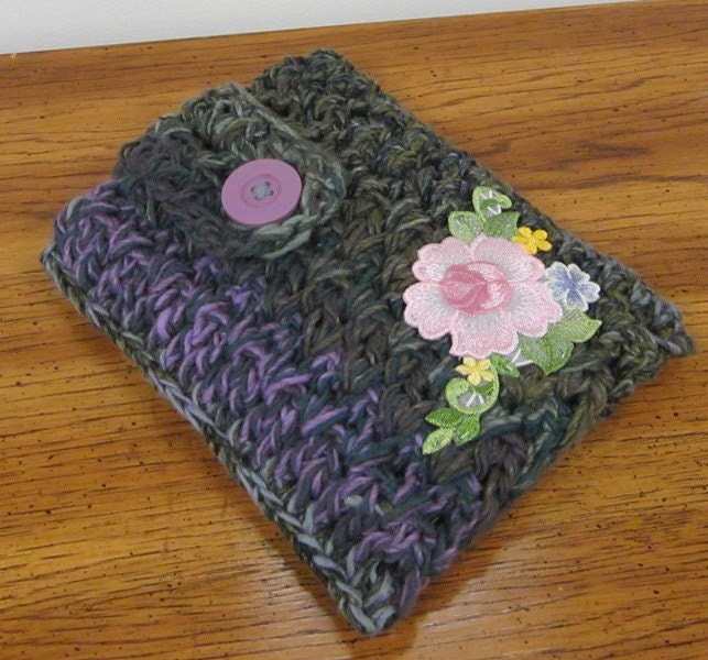 Purple Grey Multi Chunky Acrylic Kindle eReader Nook Kindle Fire Cover Case Sleeve with Pink Flowers