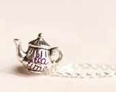 TEA TIME. Little Teapot Necklace. Teaparty pendant. Alice in wonderland Style. Mad Hatter's Tea Party. A cup of tea. silver plated