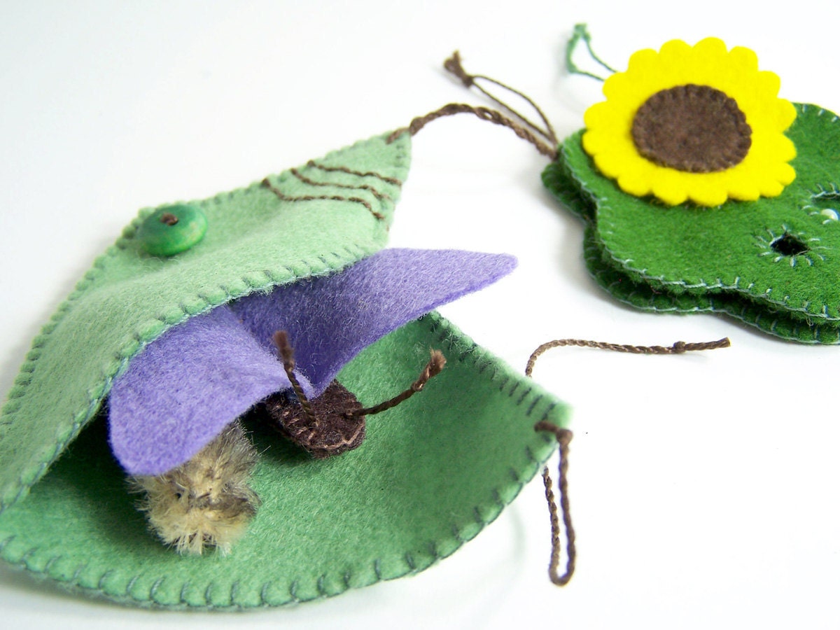 Butterfly Life Cycle Playset from natural materials - Educational, Heirloom Felt Toy