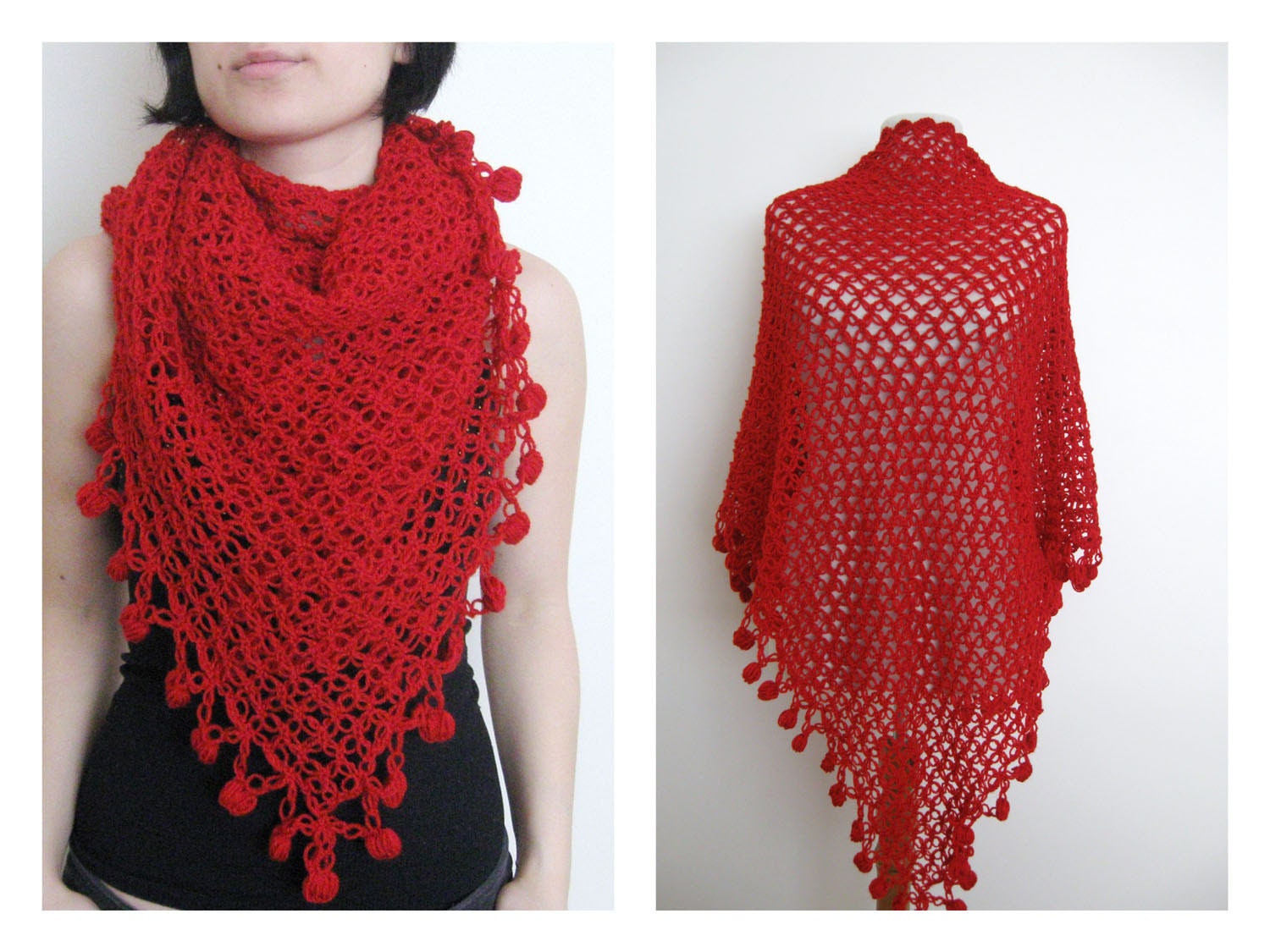Red triangle shawl / wrap / shrug / stole / neckwarmer / scarf / wedding bridal bridesmaid
