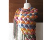 Hand made -  Hand crochet multicolor mohair shawl Thanksgiving Halloween infinity scarf bridal bride wedding bridesmaid