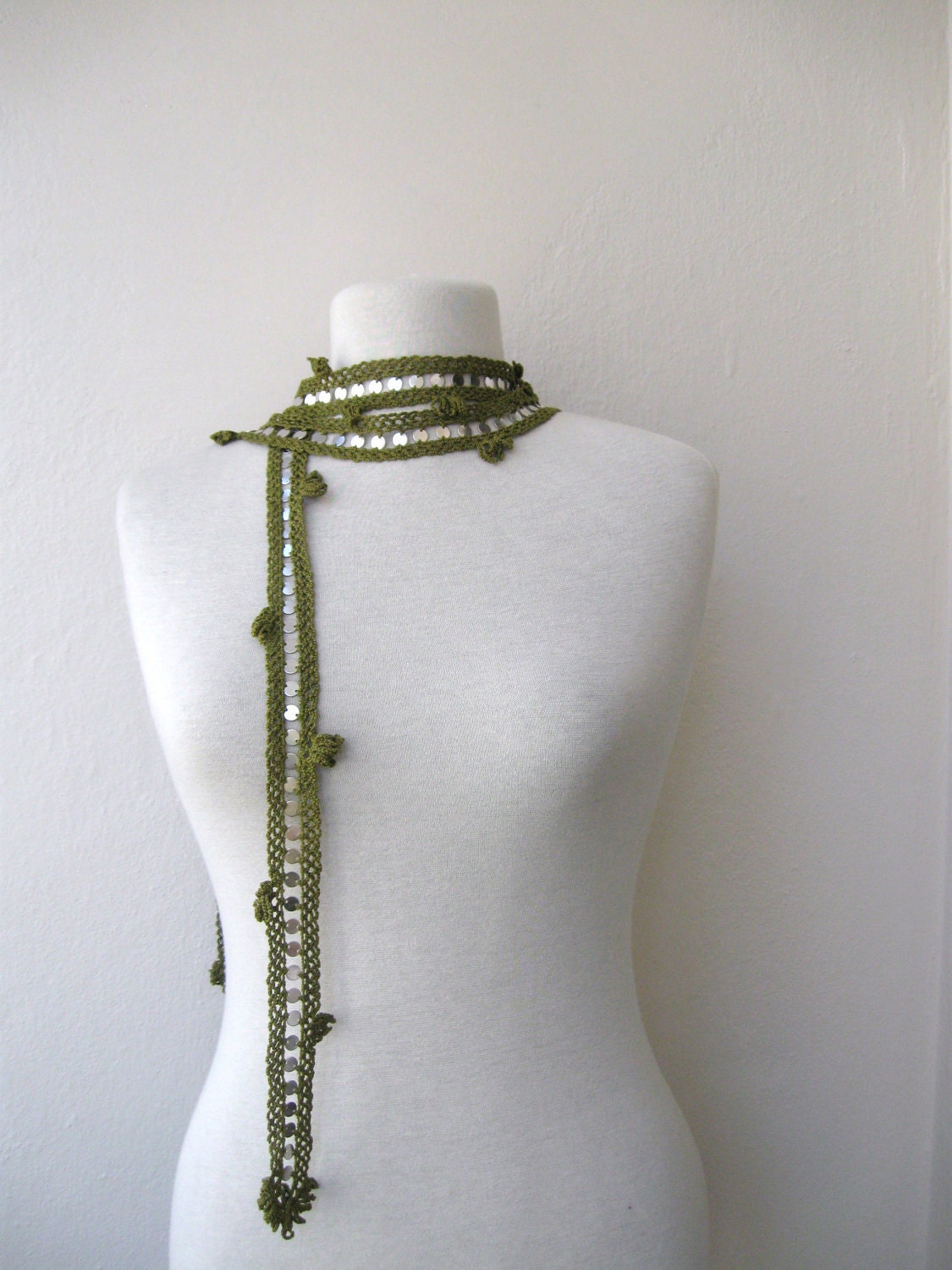 GREEN... Crochet Necklace / Scarflette / Cuff