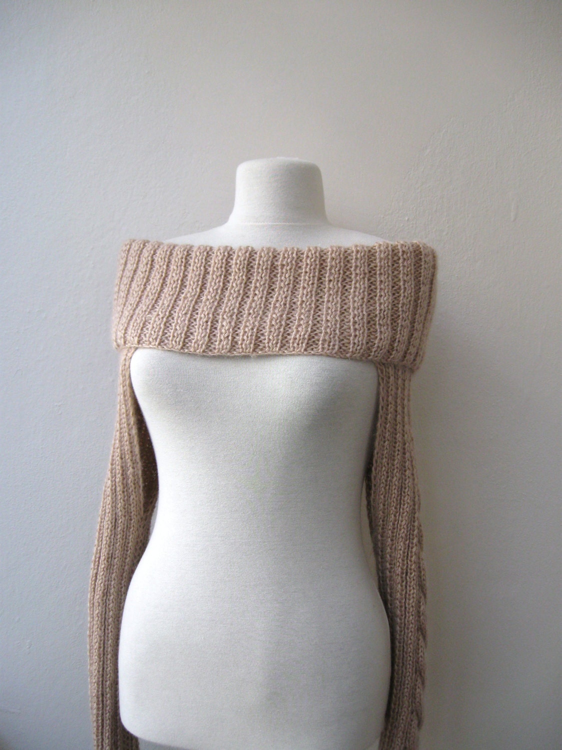 Knit Turtleneck Shrug-cable pattern-beige mohair-long sleeves-EXPRESS SHIPPING-with bow brooch-valentines day-gift guide,fashion