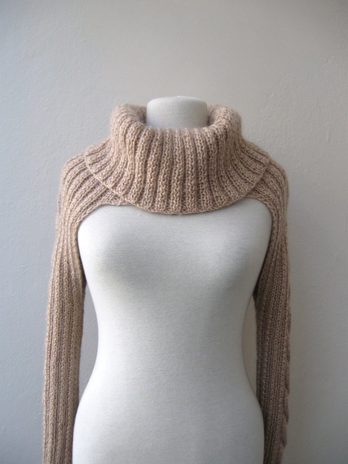 Knit Turtleneck Shrug-cable pattern-beige mohair-long sleeves-EXPRESS SHIPPING-with bow brooch-valentines day-gift guide,fashion