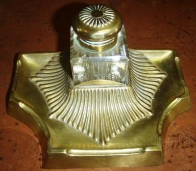 vintage inkwell ... DECO style BRASS antique INKWELL and BOTTLE ...