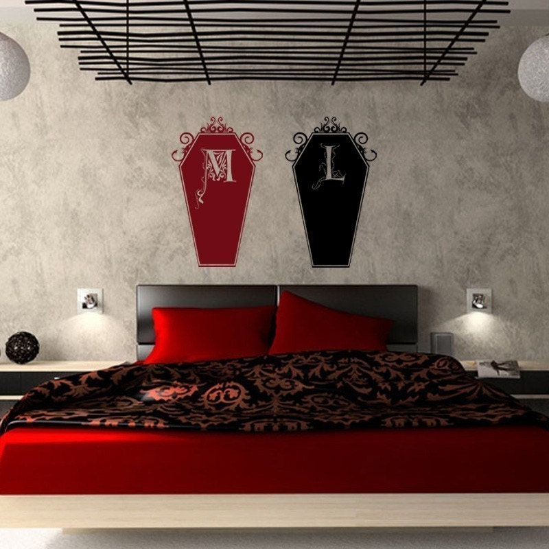 His/Hers Coffin Set/Custom Monogram Vinyl Wall Art-CHOOSE ANY COLOR AND FONT-